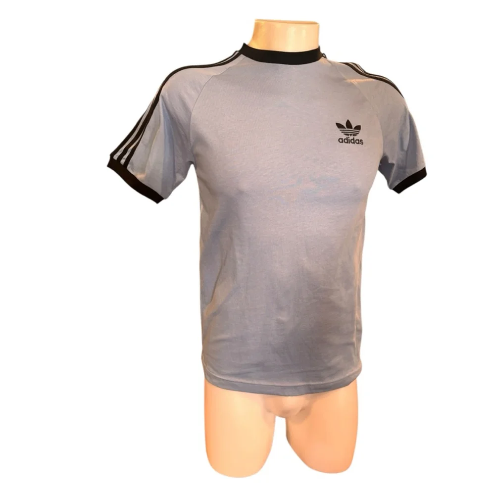 Men's Adidas Light Blue Black 3-Stripes Tee S j5